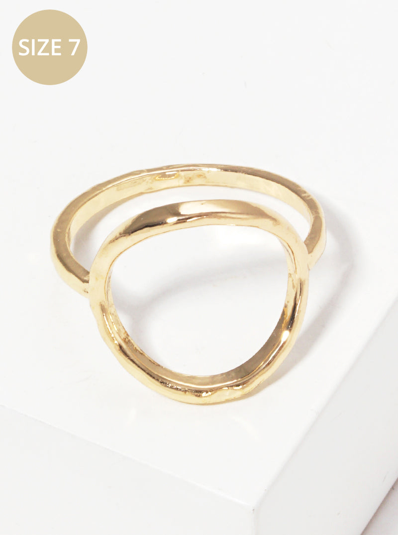 Size 7 White Gold Dipped Hammered Cut Out Round Brass Ring