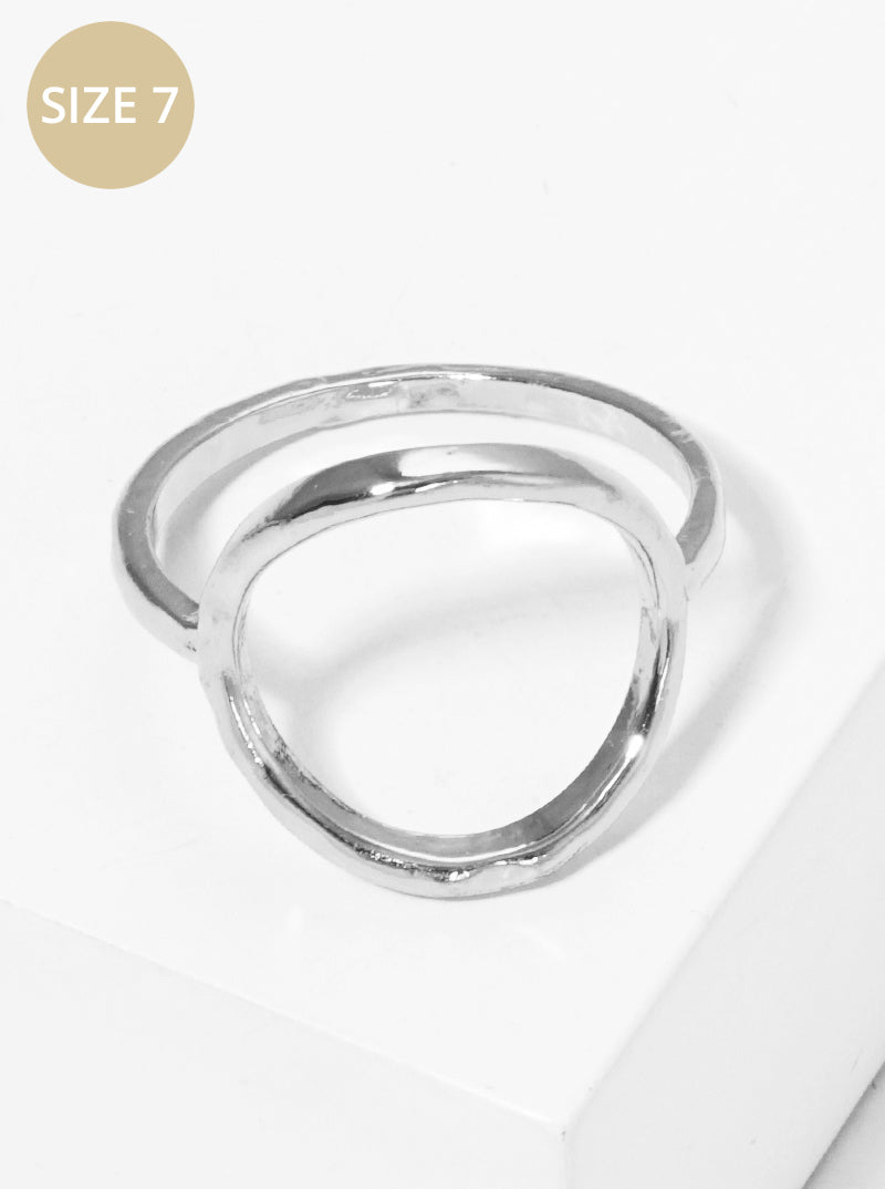 Size 7 White Gold Dipped Hammered Cut Out Round Brass Ring