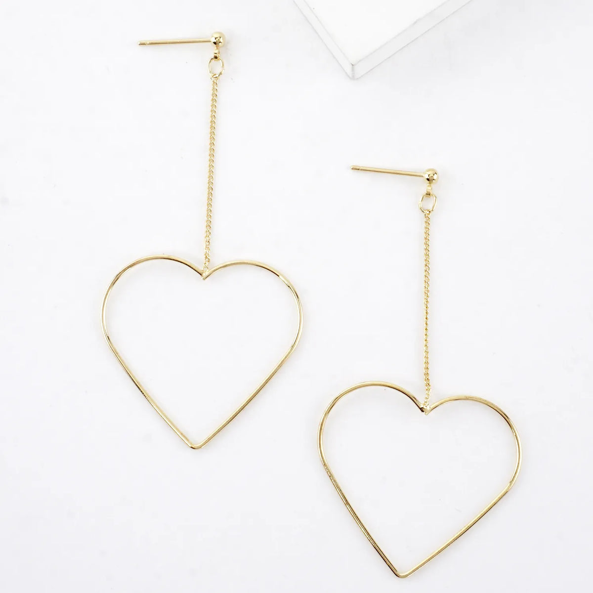 Skinny Brass Heart Drop Dangle Earrings