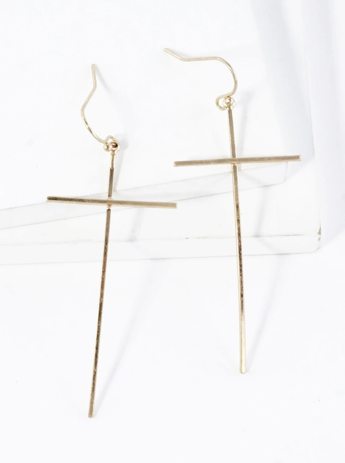 Skinny Curves Brass Cross Earrings