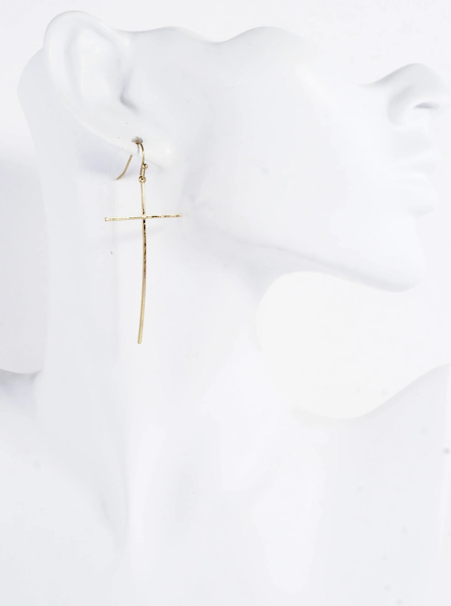 Skinny Curves Brass Cross Earrings