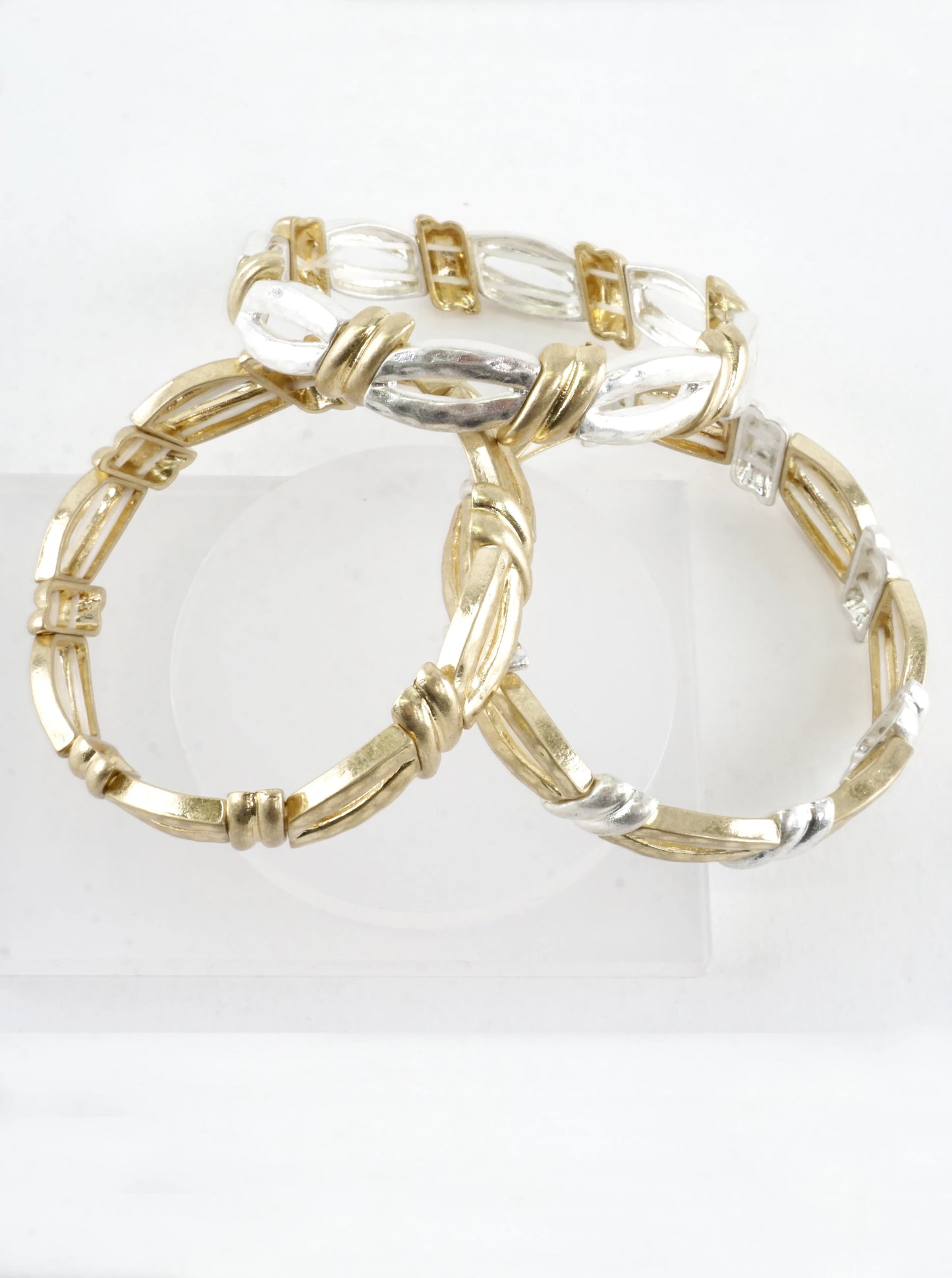 Slanted Oval Section Alloy Stretch Bracelet