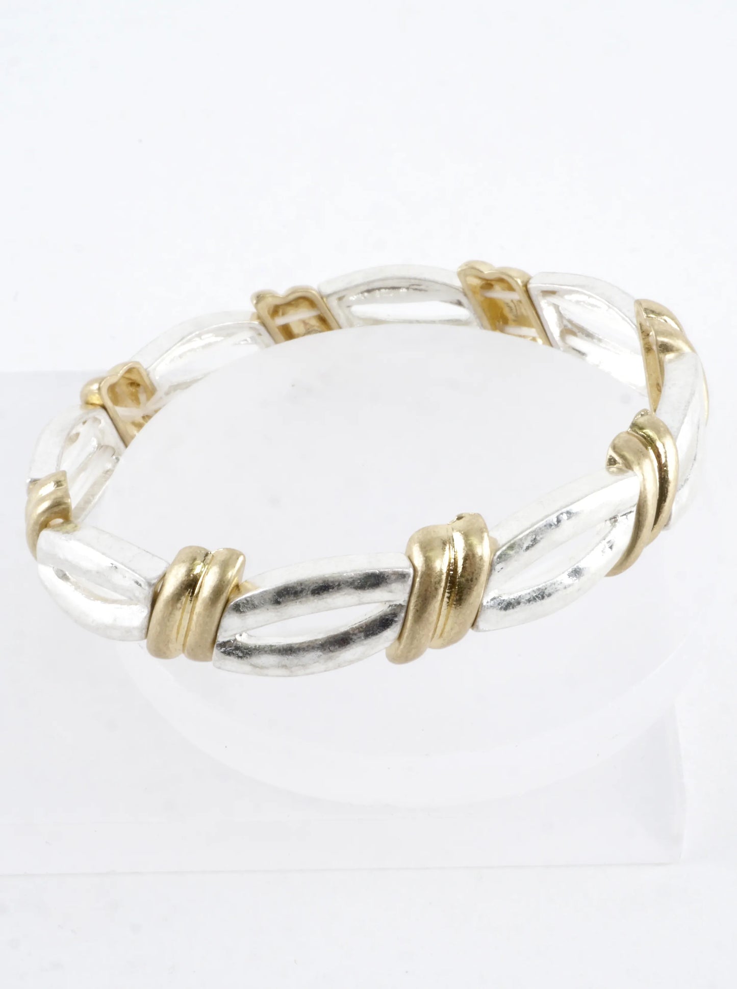 Slanted Oval Section Alloy Stretch Bracelet
