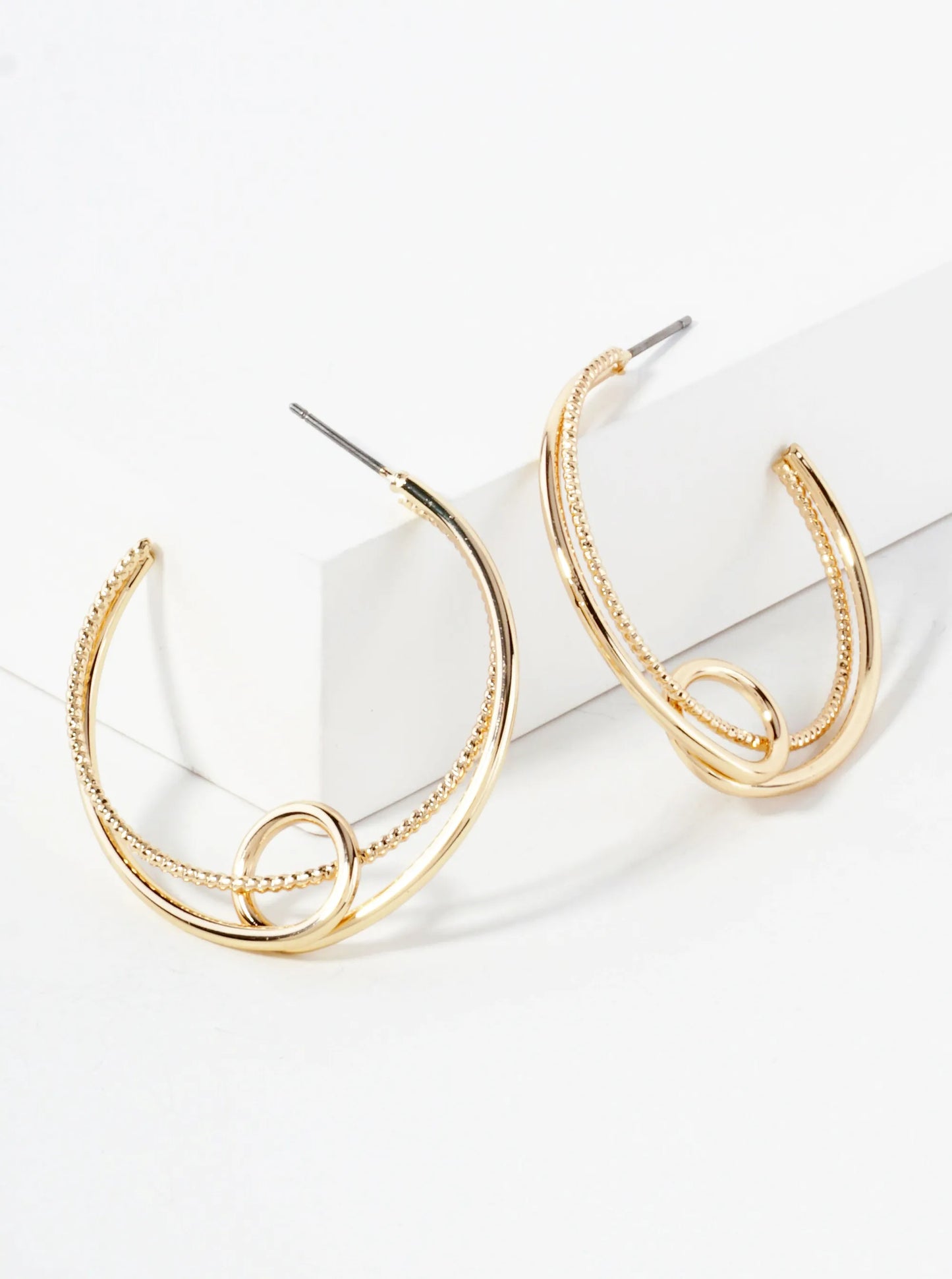 Small Circle Inside Textured 30mm Layered Hoop Earrings