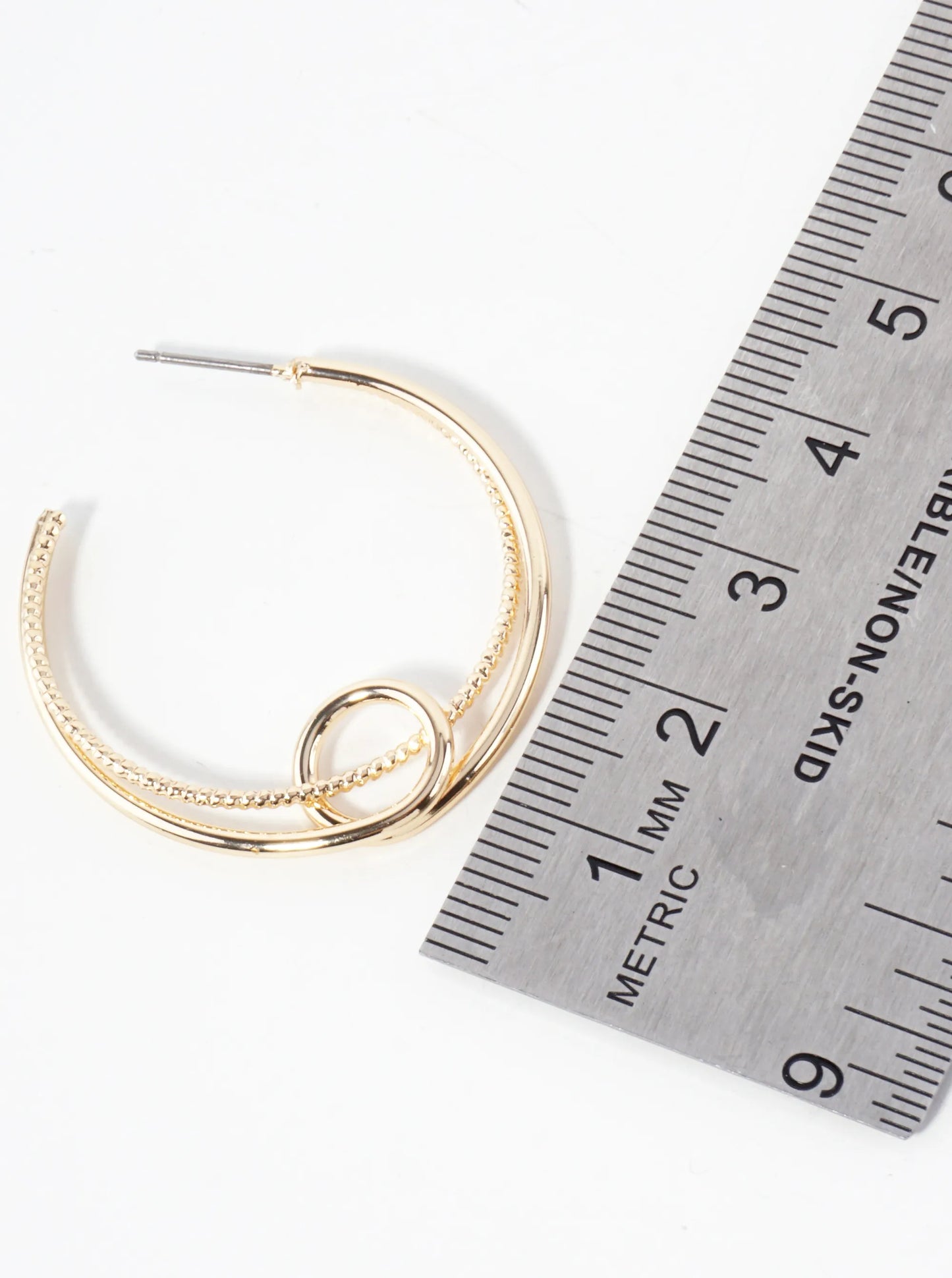 Small Circle Inside Textured 30mm Layered Hoop Earrings