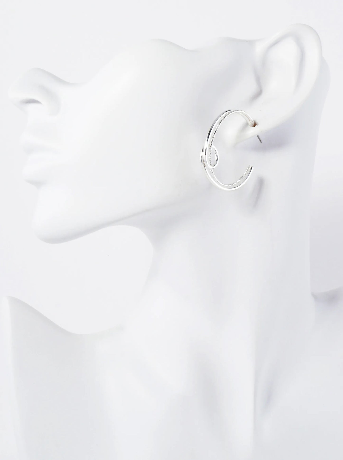 Small Circle Inside Textured 30mm Layered Hoop Earrings