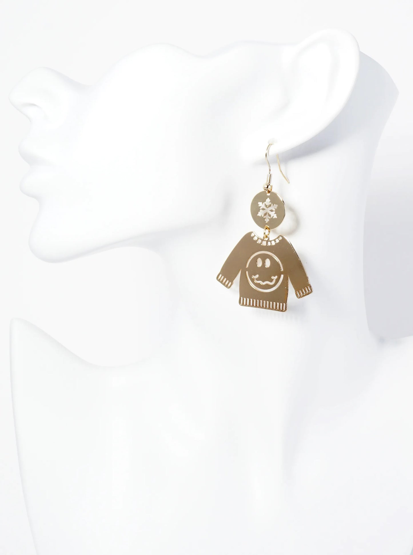 Smiley Face Cutout Christmas Ugly Sweater Drop Earrings
