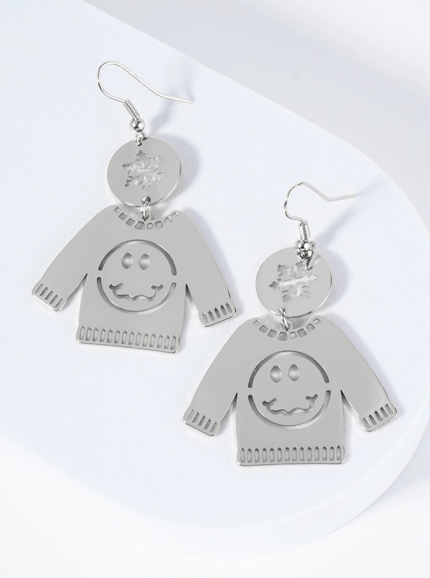 Smiley Face Cutout Christmas Ugly Sweater Drop Earrings