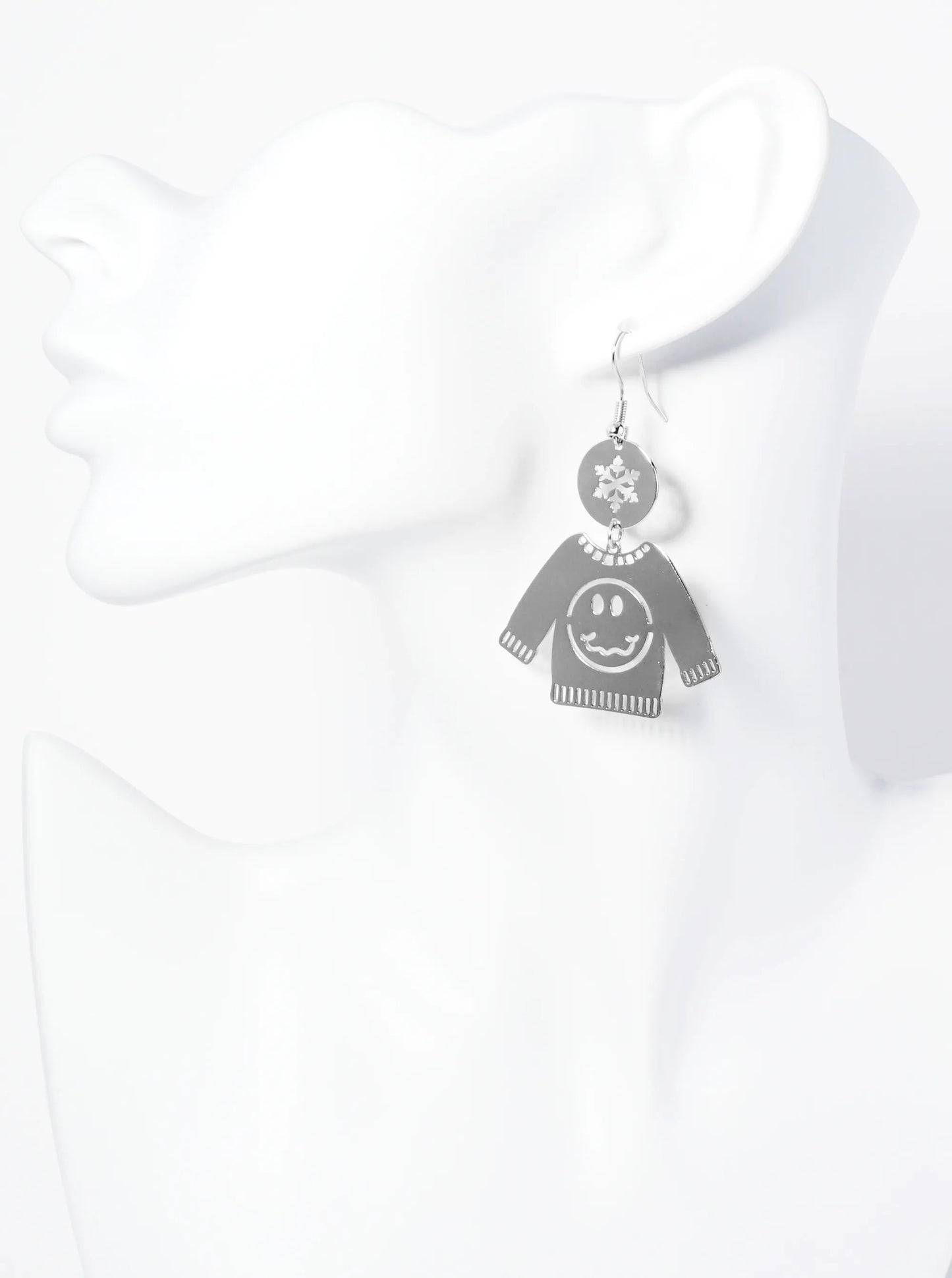 Smiley Face Cutout Christmas Ugly Sweater Drop Earrings