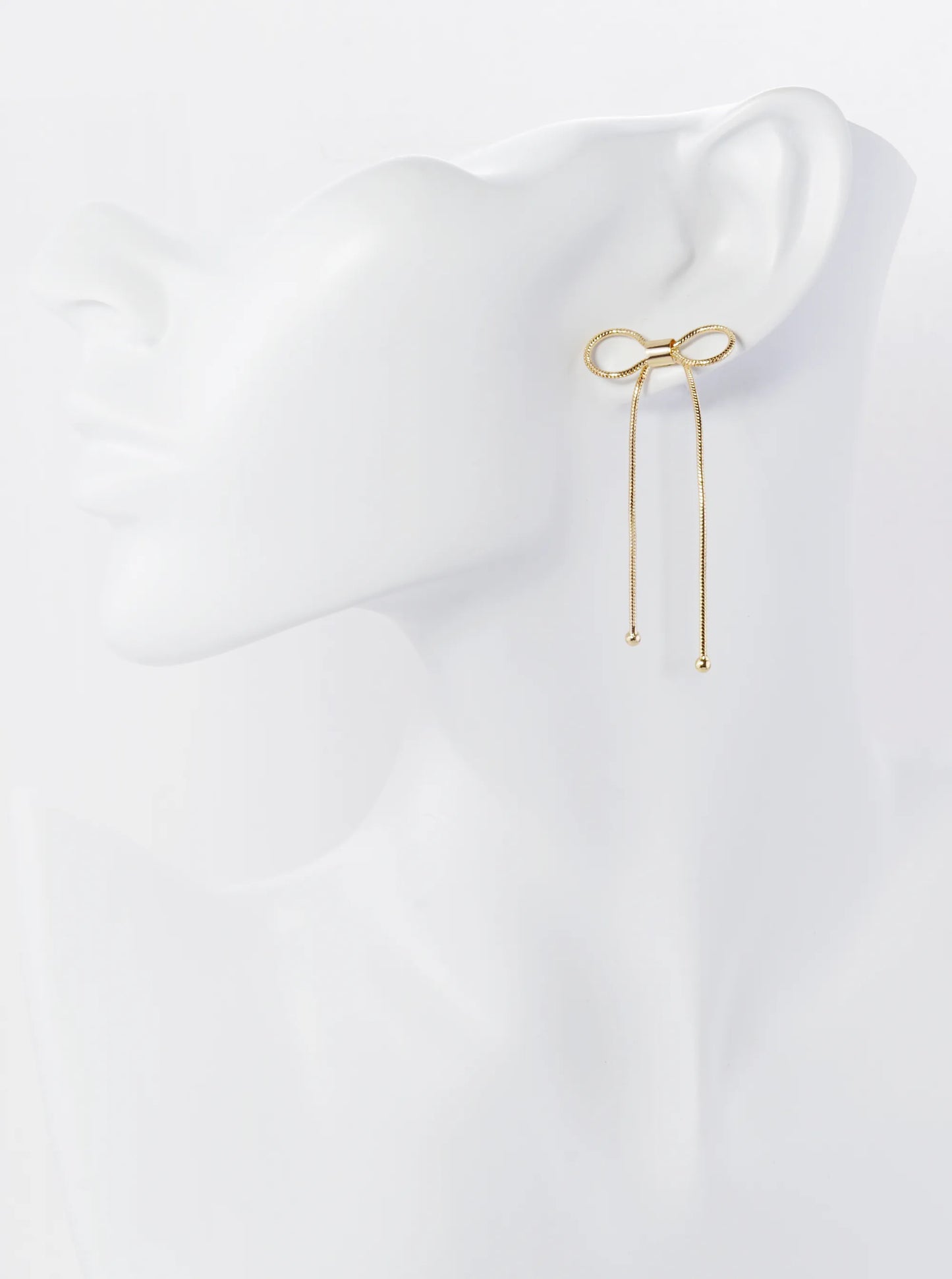 Snake Chain Ribbon Bow Drop Post Earrings