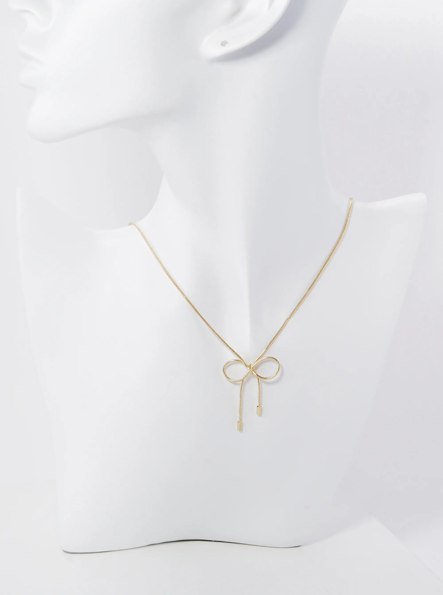 Snake Chain Ribbon Bow Pendant 16 Inch Necklace