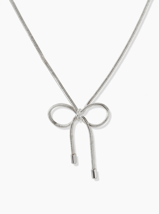 Snake Chain Ribbon Bow Pendant 16 Inch Necklace
