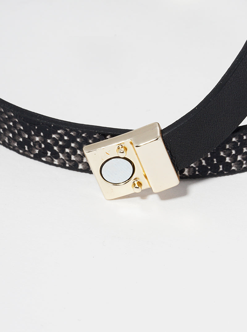 Snake Skin Animal Print Leatherette Wrap Around Braceclet With Magnetic Closure