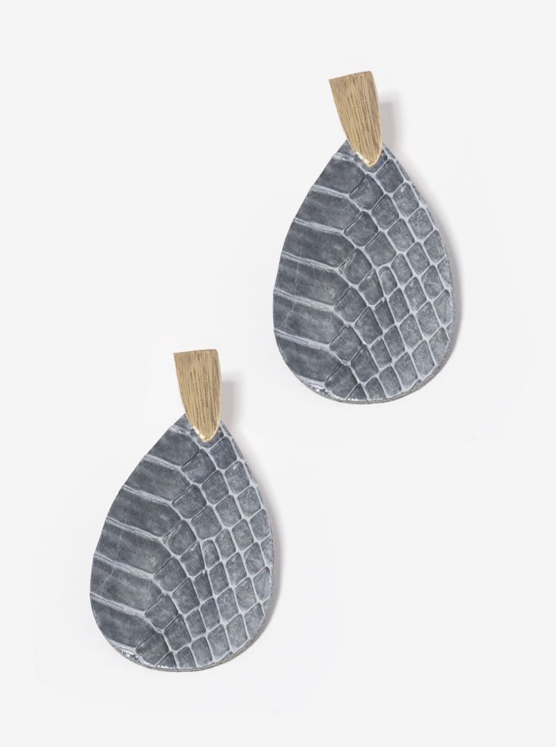 Snake Skin Print Leatherette Teardrop Post Drop Earrings