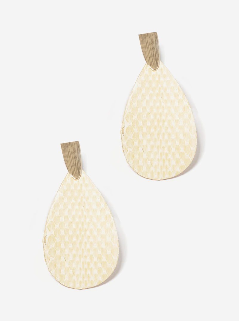 Snake Skin Print Leatherette Teardrop Post Drop Earrings