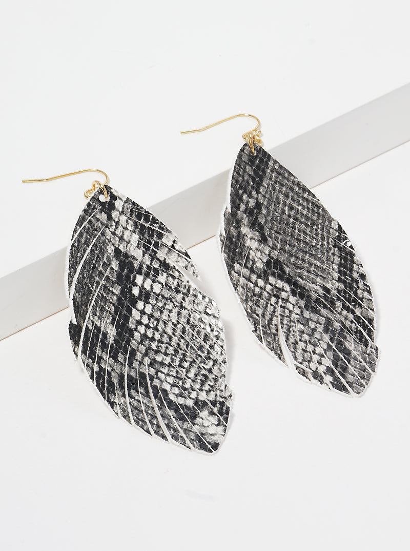 Snake Skin Embossed Leatherette Drop Earrings