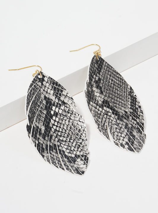 Snake Skin Embossed Leatherette Drop Earrings