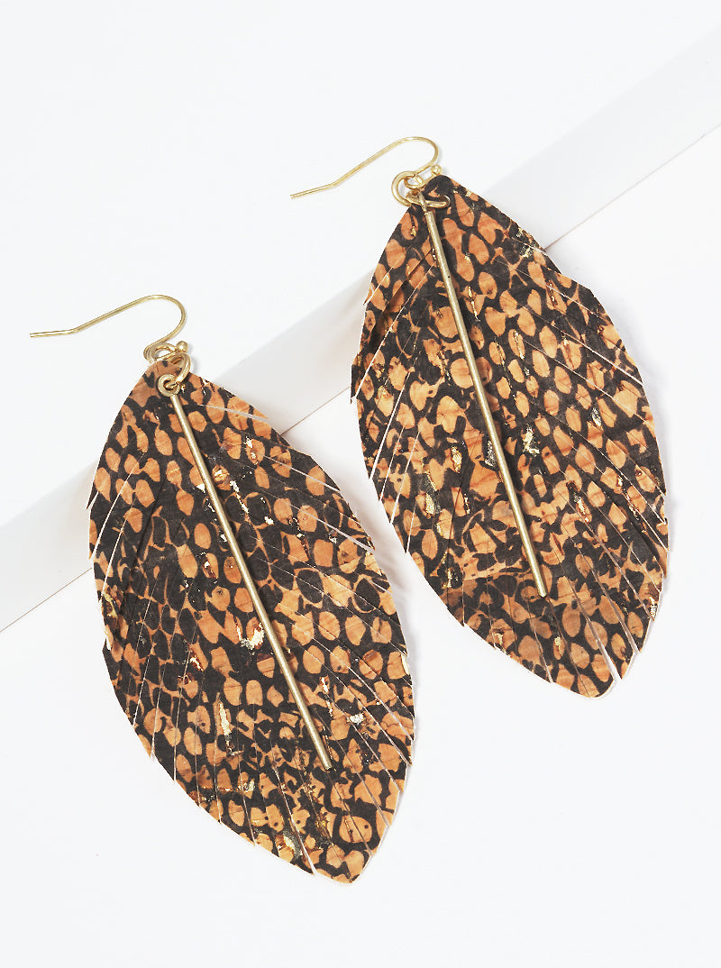 Snakeskin Animal Print Leatherette Fringle Drop Earrings