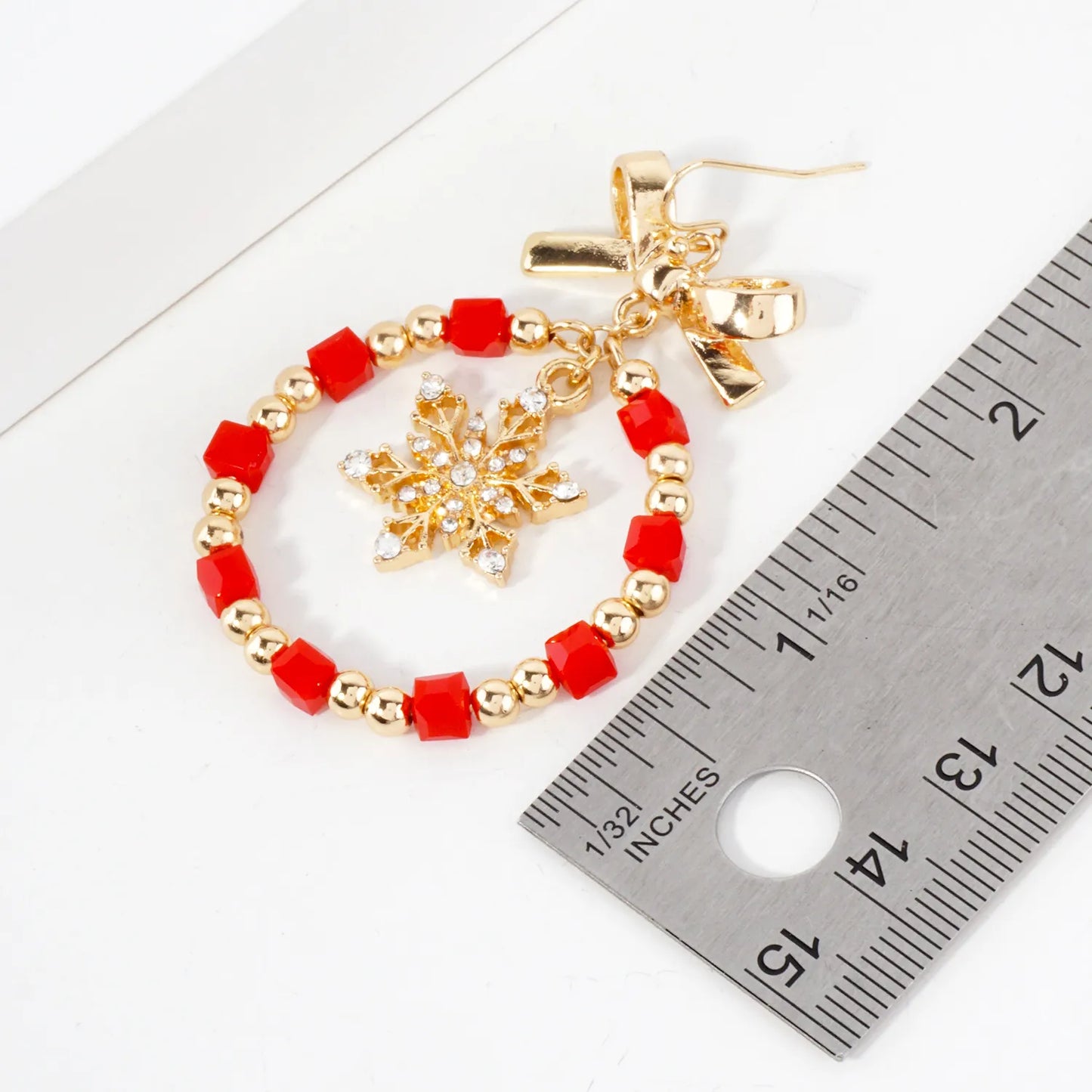 Snowflake Circle Drop Bow Christmas Wreath Earrings