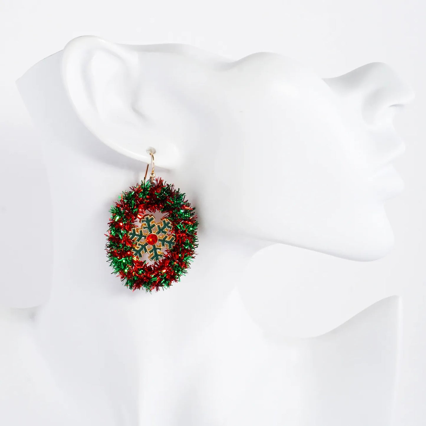 Snowflake Oval Christmas Wreath Statement Earrings