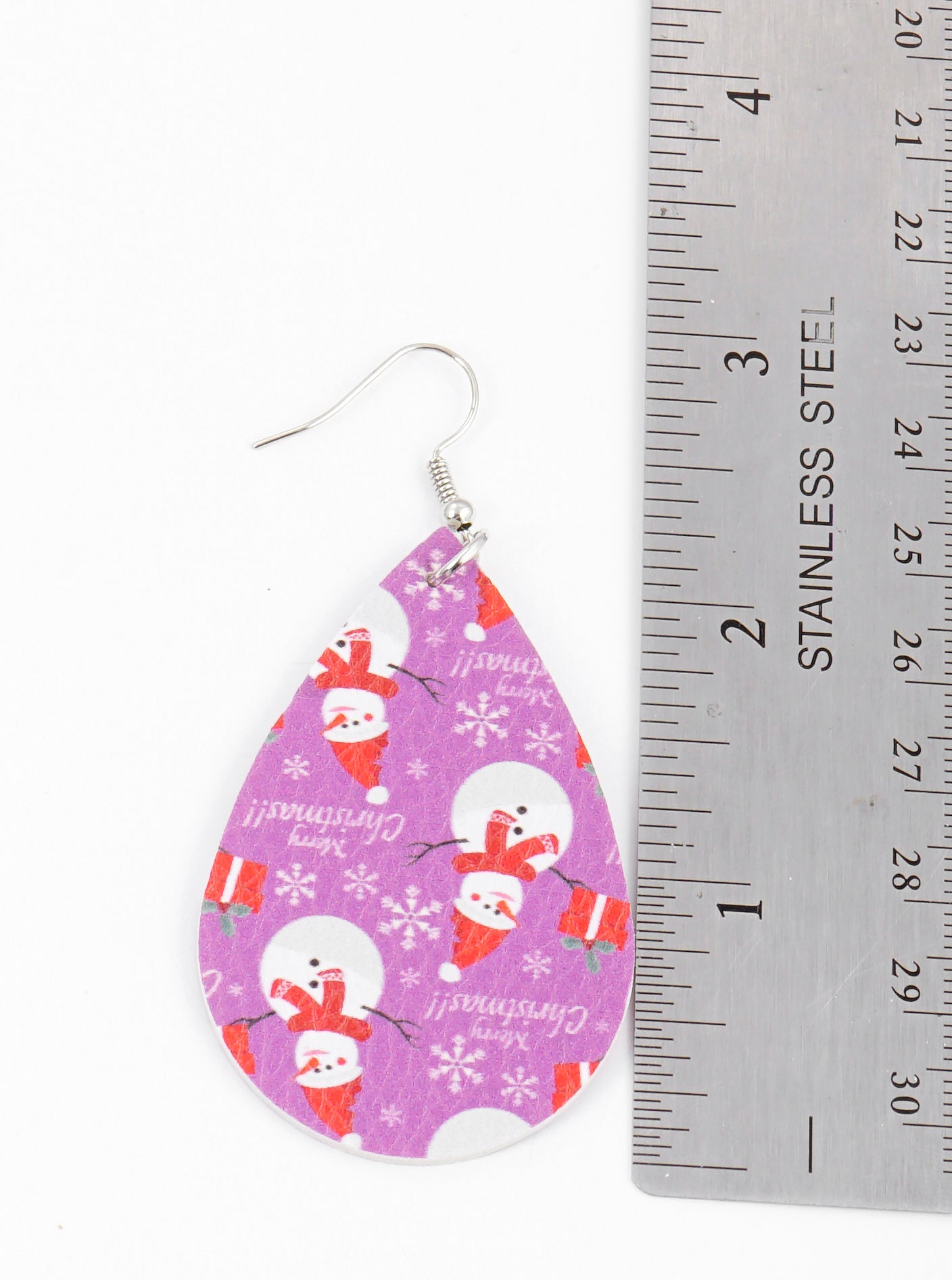 Snowman Printed Leatherette Teardrop Christmas Earrings