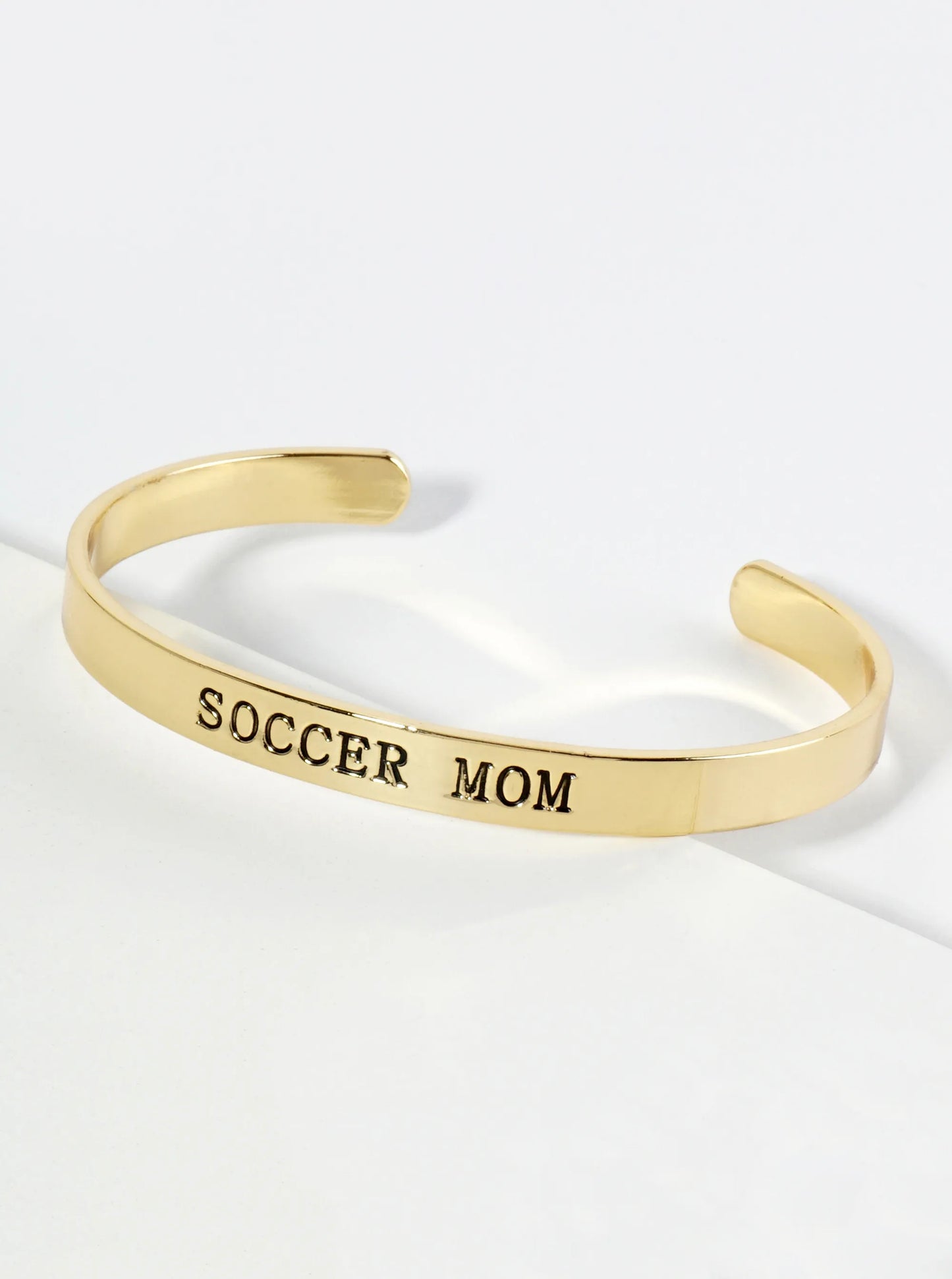 Soccer Mom Engraved 18K Gold Dipped Open Cuff Bangle Bracelet