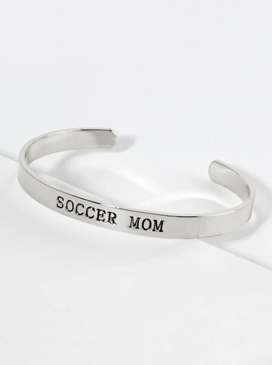 Soccer Mom Engraved 18K Gold Dipped Open Cuff Bangle Bracelet