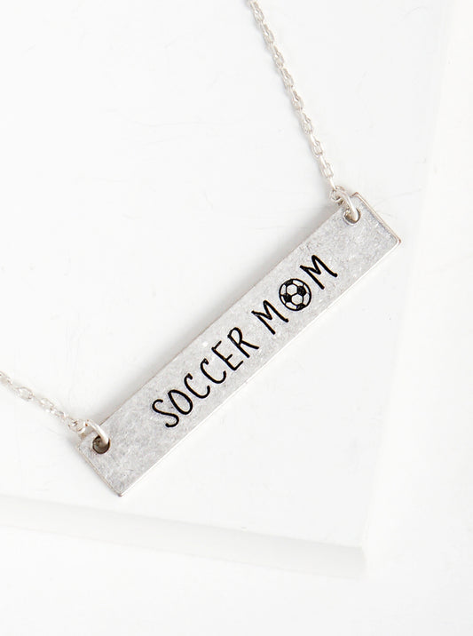 Soccer Mom Engraved Horizontal Bar Pendant Necklace
