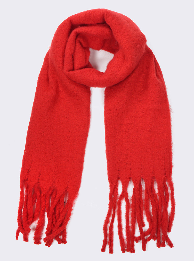 Solid Color Unisex Fluffy Oversized Oblong Scarf With Fringe