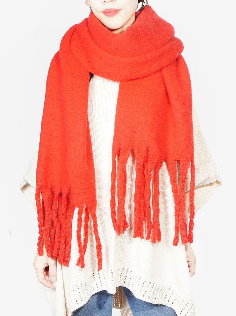 Solid Color Unisex Fluffy Oversized Oblong Scarf With Fringe