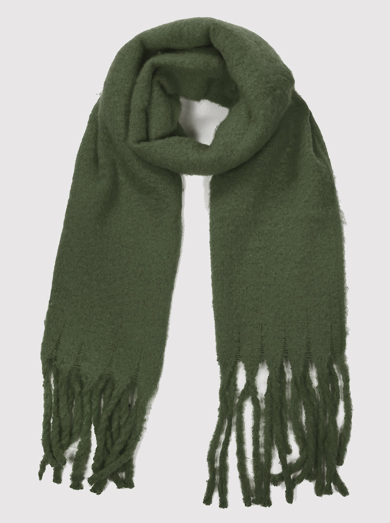 Solid Color Unisex Fluffy Oversized Oblong Scarf With Fringe