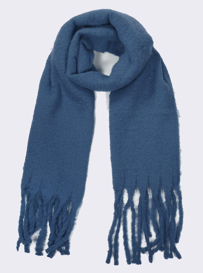 Solid Color Unisex Fluffy Oversized Oblong Scarf With Fringe