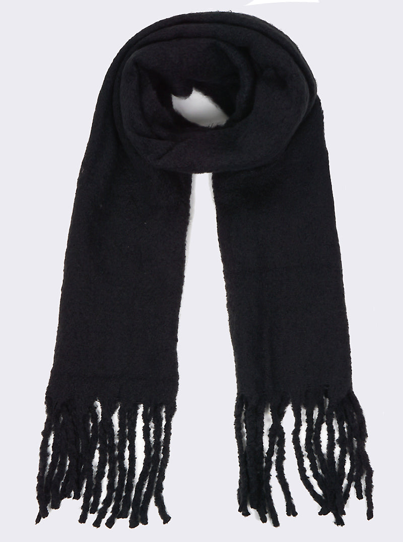 Solid Color Unisex Fluffy Oversized Oblong Scarf With Fringe