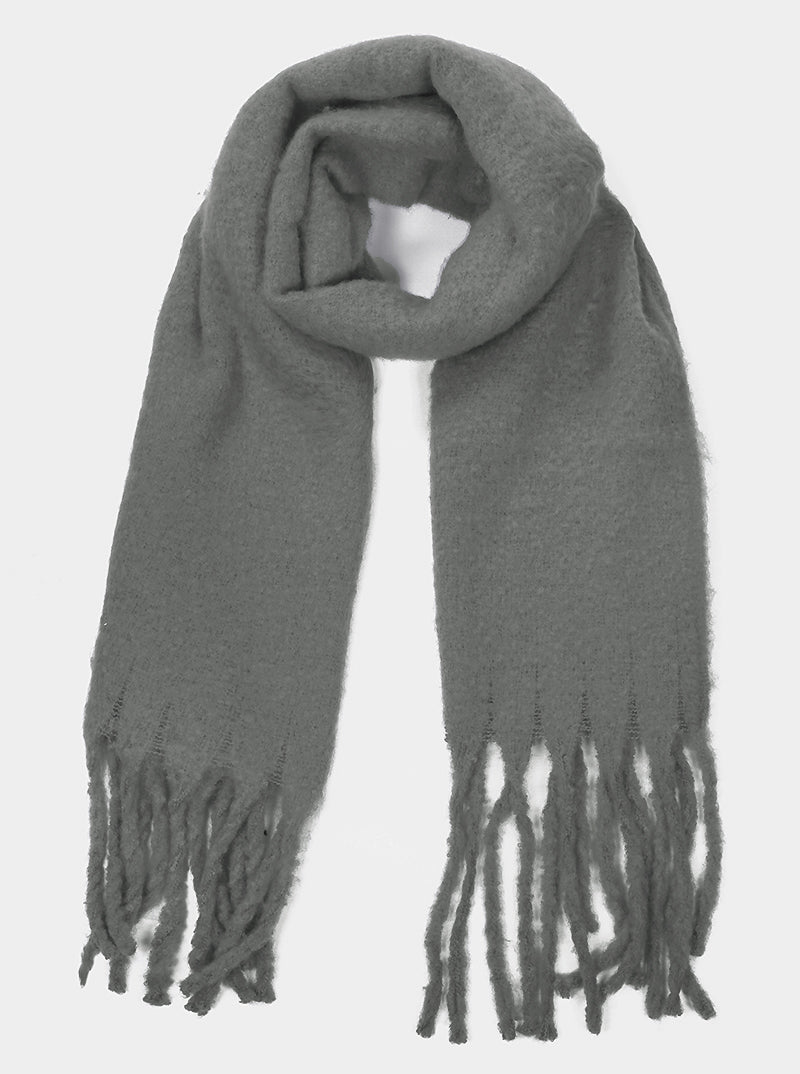 Solid Color Unisex Fluffy Oversized Oblong Scarf With Fringe