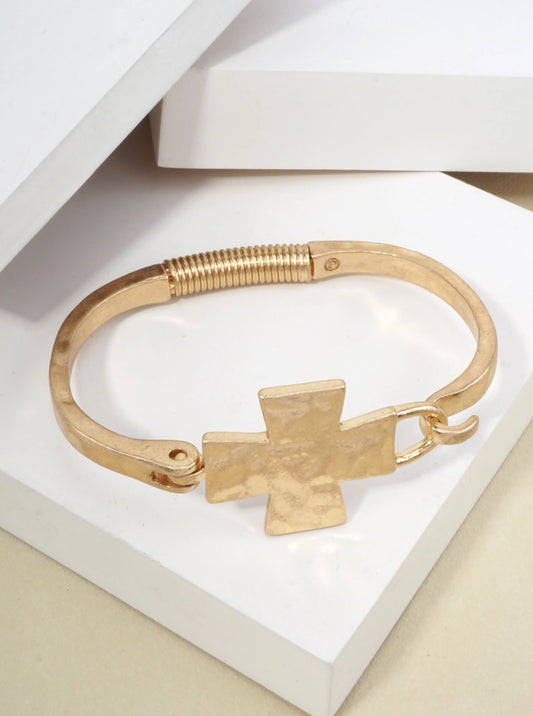 Solid Cross Hammered Bangle Cuff Bracelet