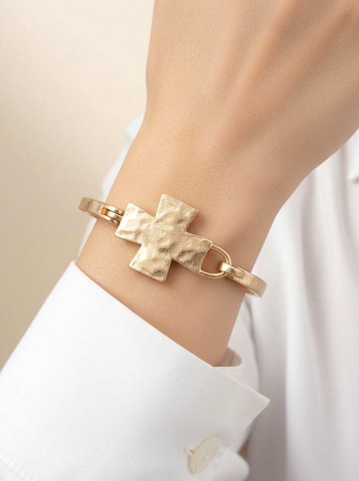 Solid Cross Hammered Bangle Cuff Bracelet