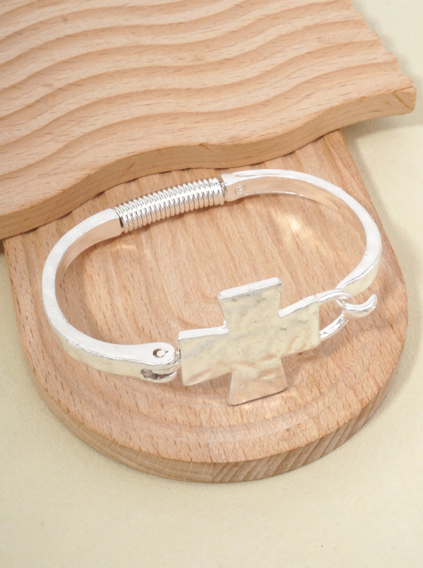 Solid Cross Hammered Bangle Cuff Bracelet