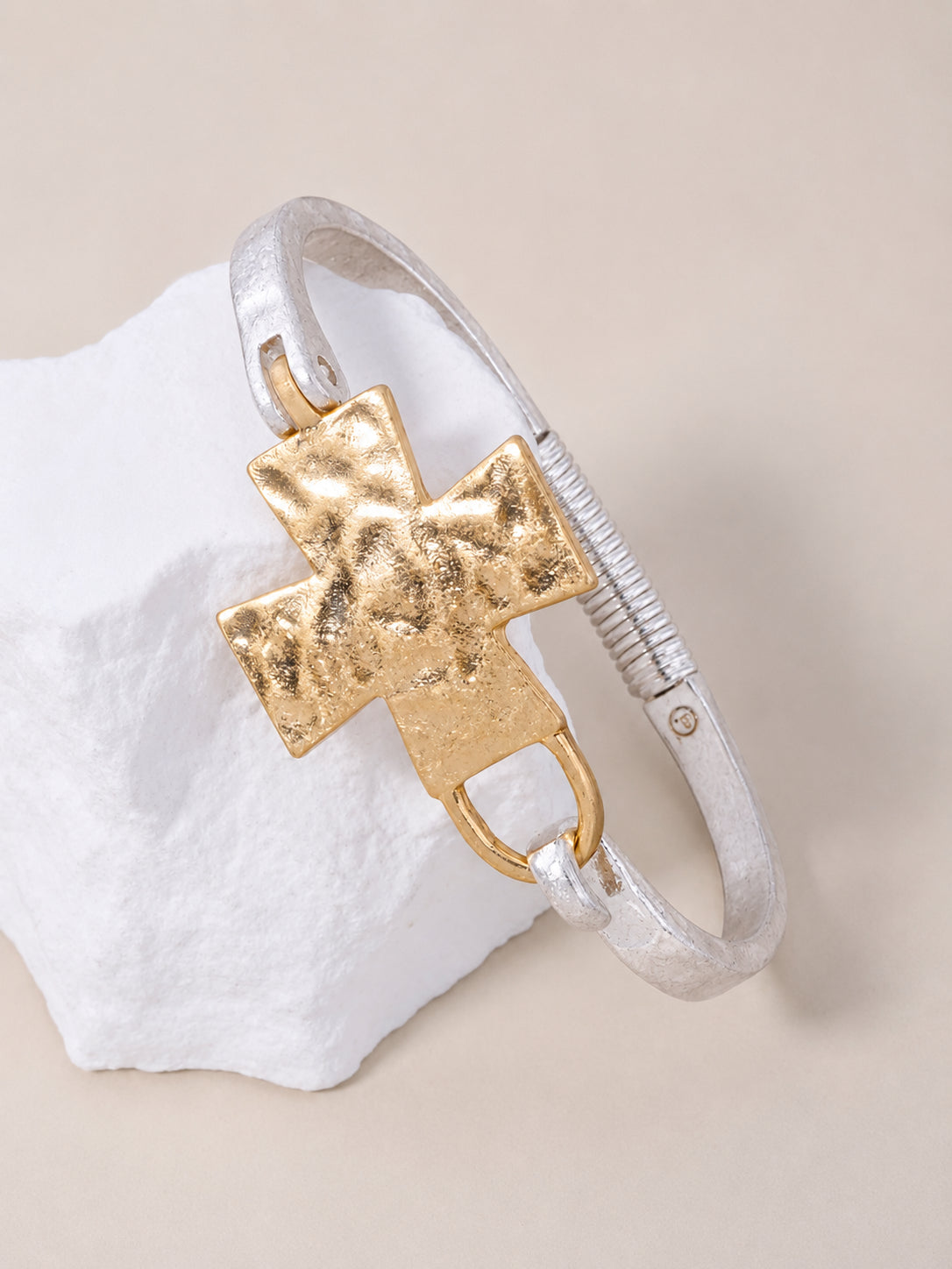 Solid Cross Hammered Bangle Cuff Bracelet