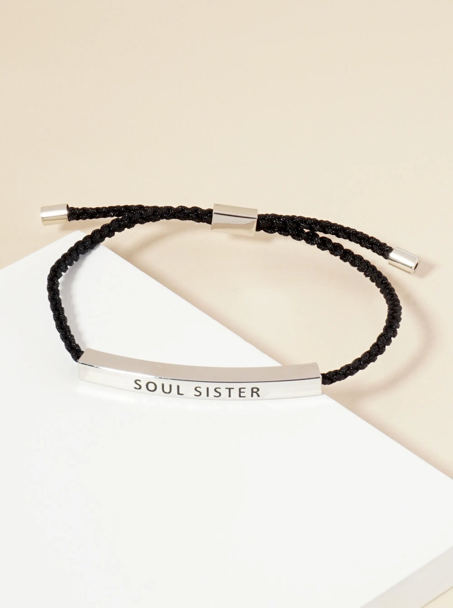 Soul Sister Engraved 18K Gold Dipped Curved Brass Tube Bar Adjustable Pull Tie Bracelet