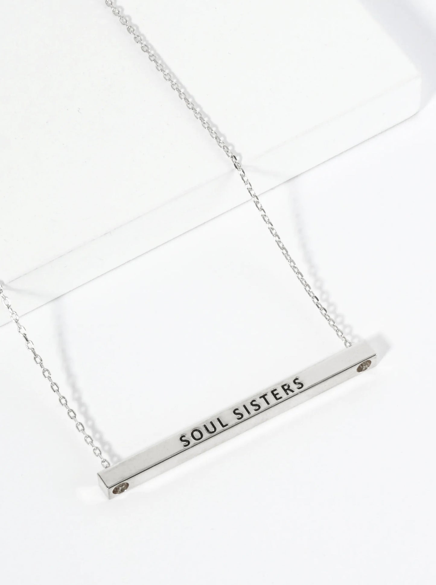 Soul Sisters Engraved 18K Gold Dipped Horizontal Brass Bar Pendant Inspirational Necklace