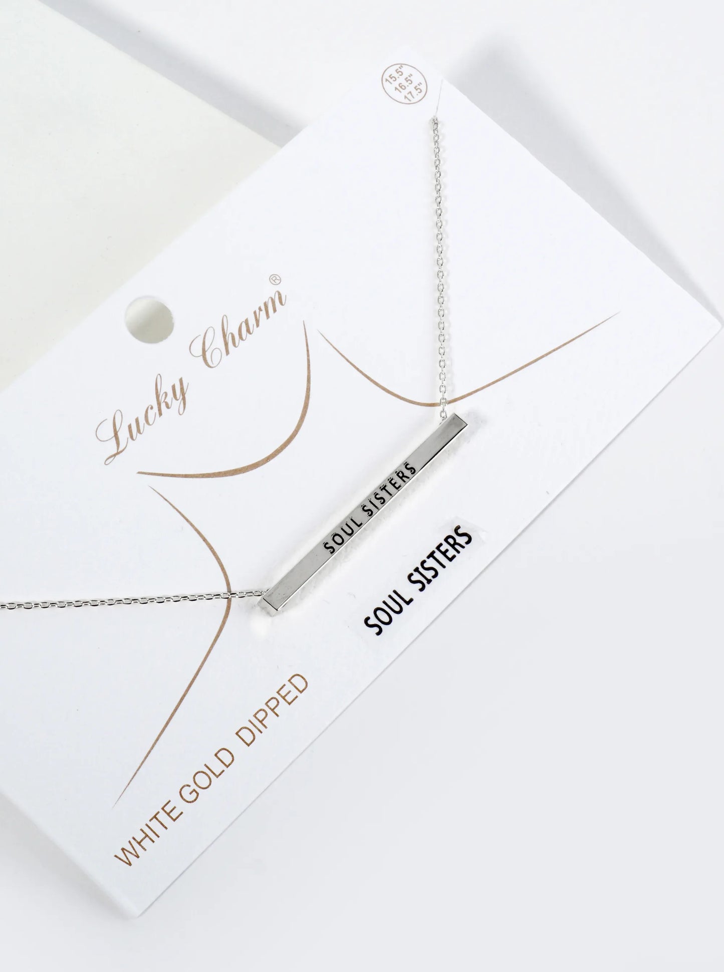 Soul Sisters Engraved 18K Gold Dipped Horizontal Brass Bar Pendant Inspirational Necklace