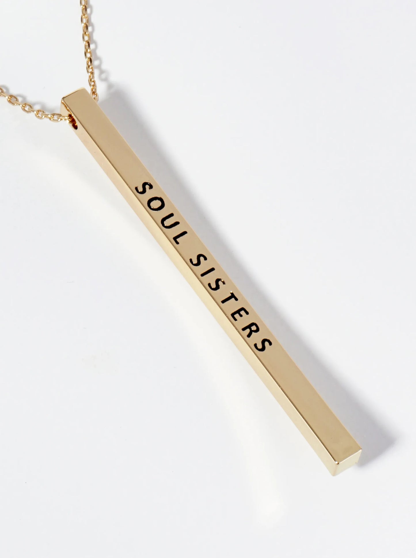 Soul Sisters Love And Light Engraved Vertical Bar Pendant Inspirational Necklace