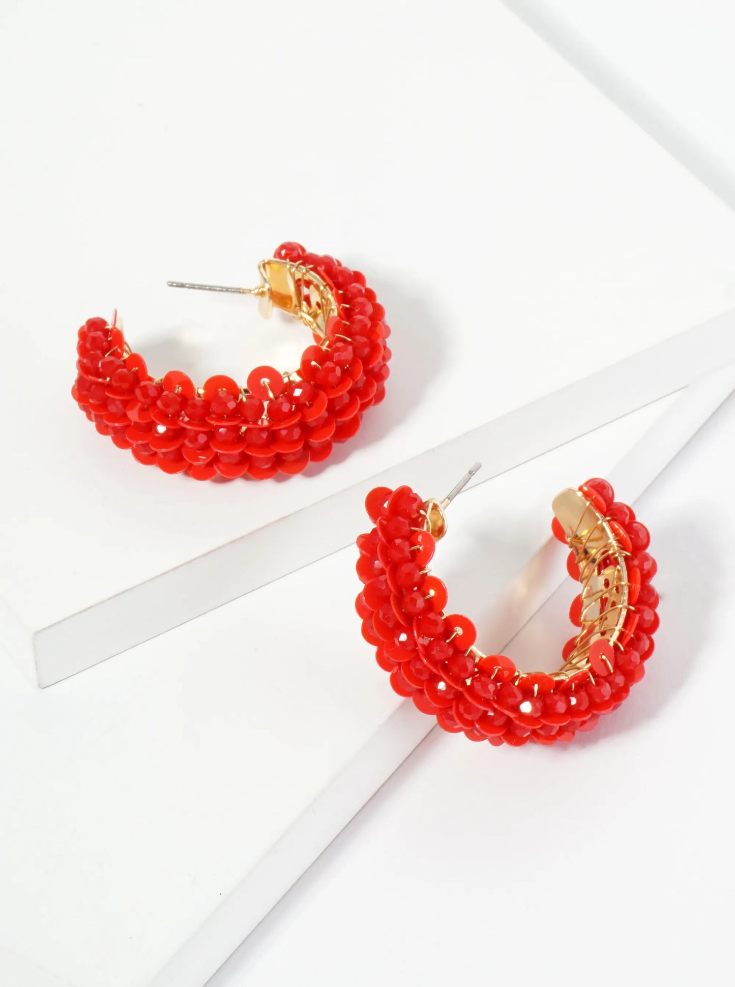 Spangle And Glass Beaded 30mm Wide Hoop Earrings