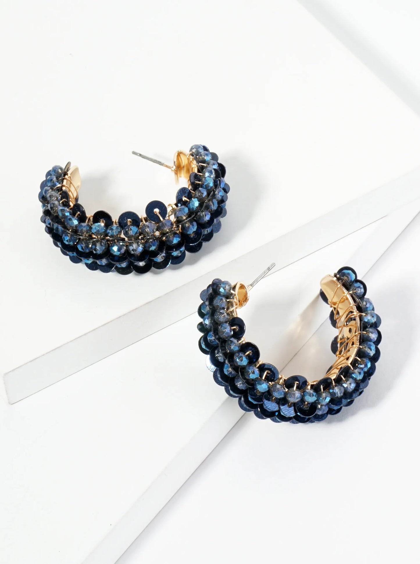 Spangle And Glass Beaded 30mm Wide Hoop Earrings
