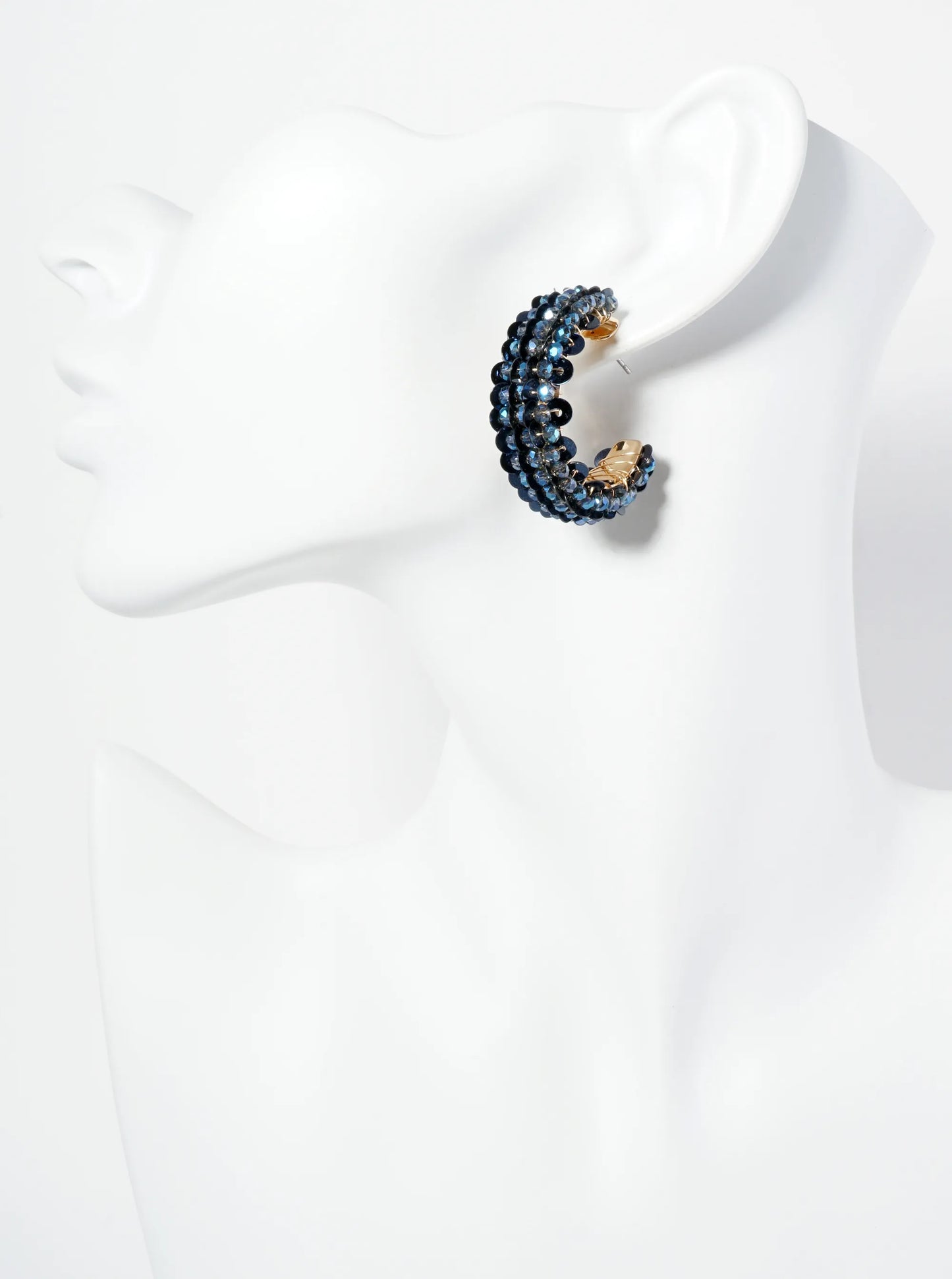 Spangle And Glass Beaded 30mm Wide Hoop Earrings
