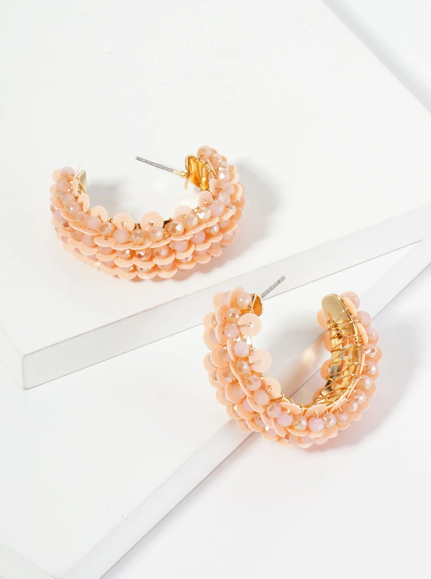 Spangle And Glass Beaded 30mm Wide Hoop Earrings