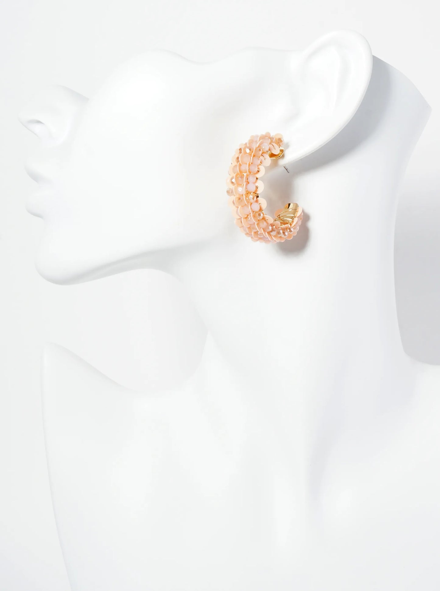 Spangle And Glass Beaded 30mm Wide Hoop Earrings