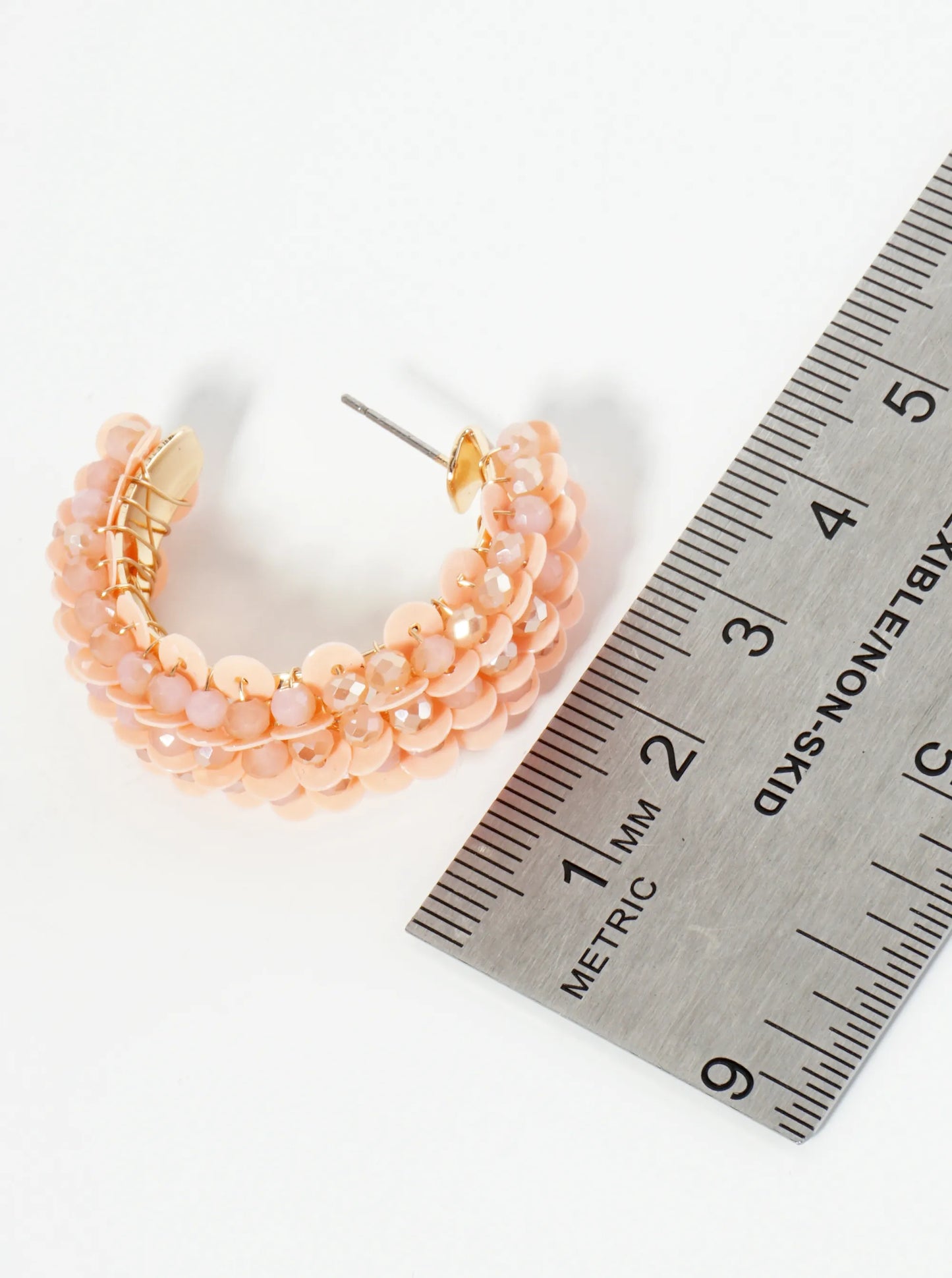 Spangle And Glass Beaded 30mm Wide Hoop Earrings