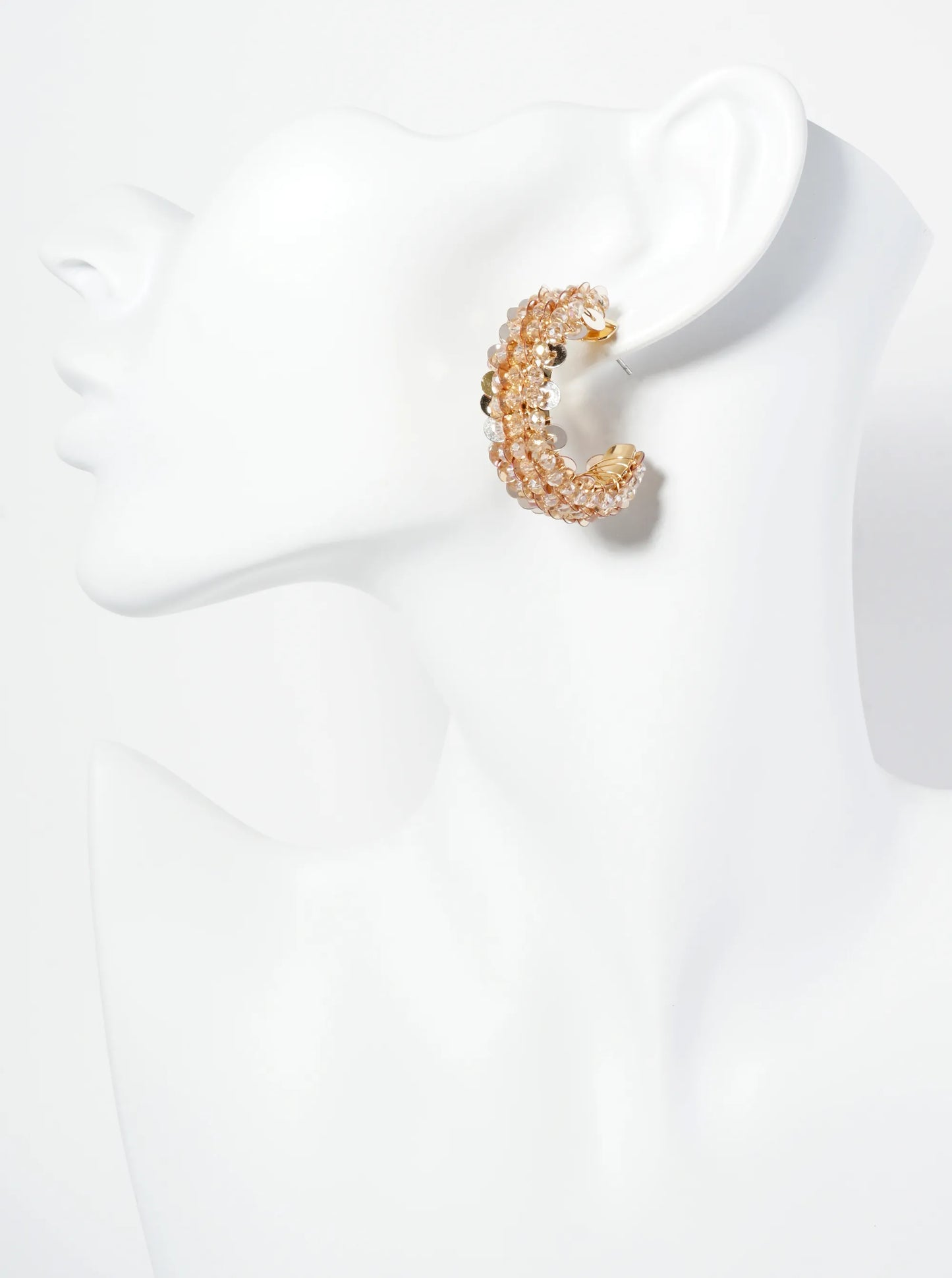 Spangle And Glass Beaded 30mm Wide Hoop Earrings