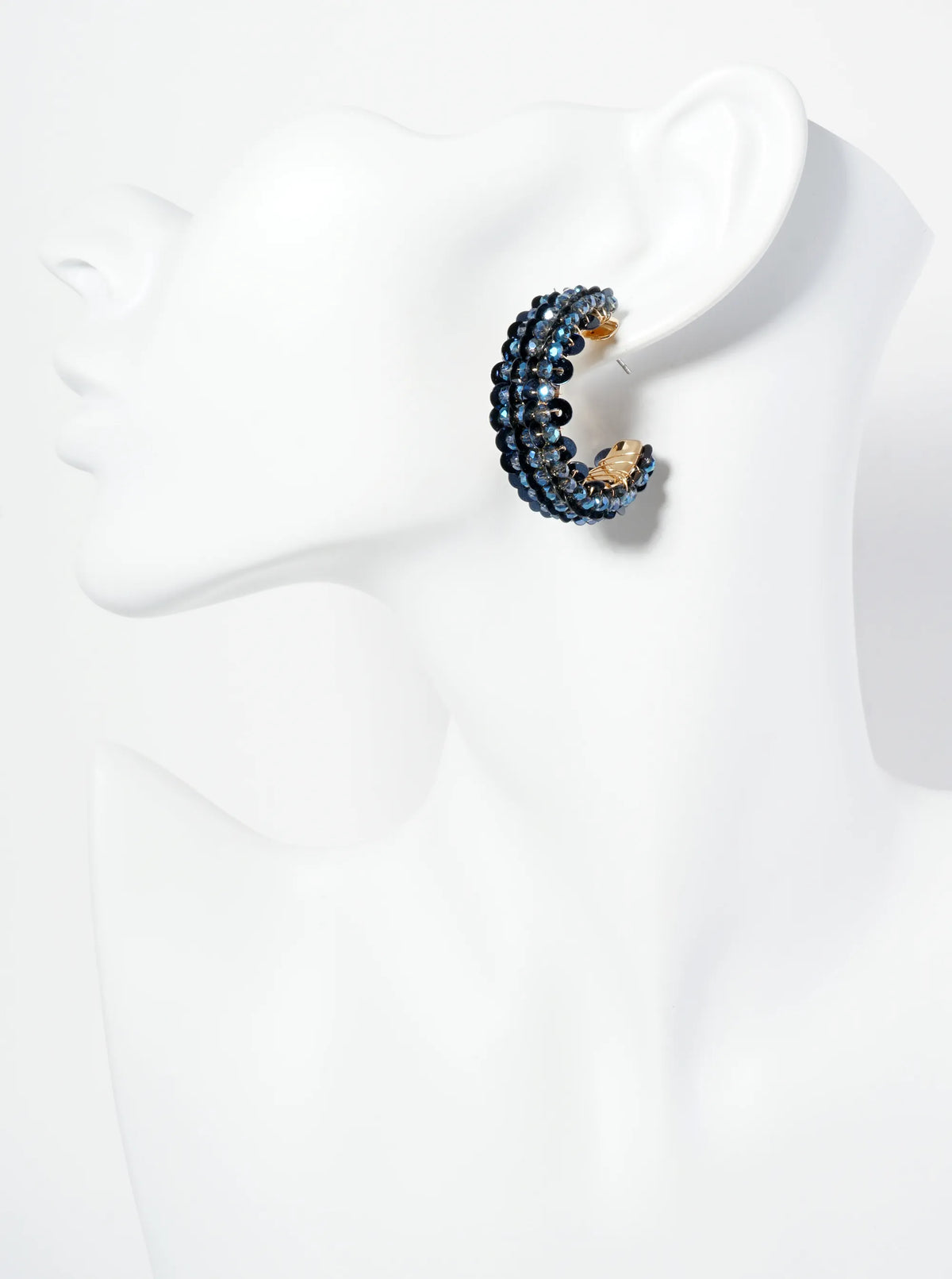 Spangle And Glass Beaded 30mm Wide Hoop Earrings